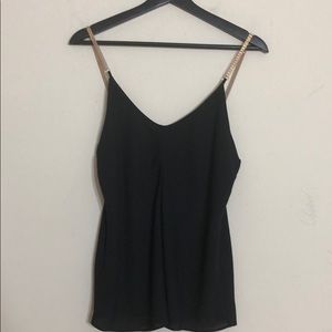 Express flowy black tank with gold chain straps